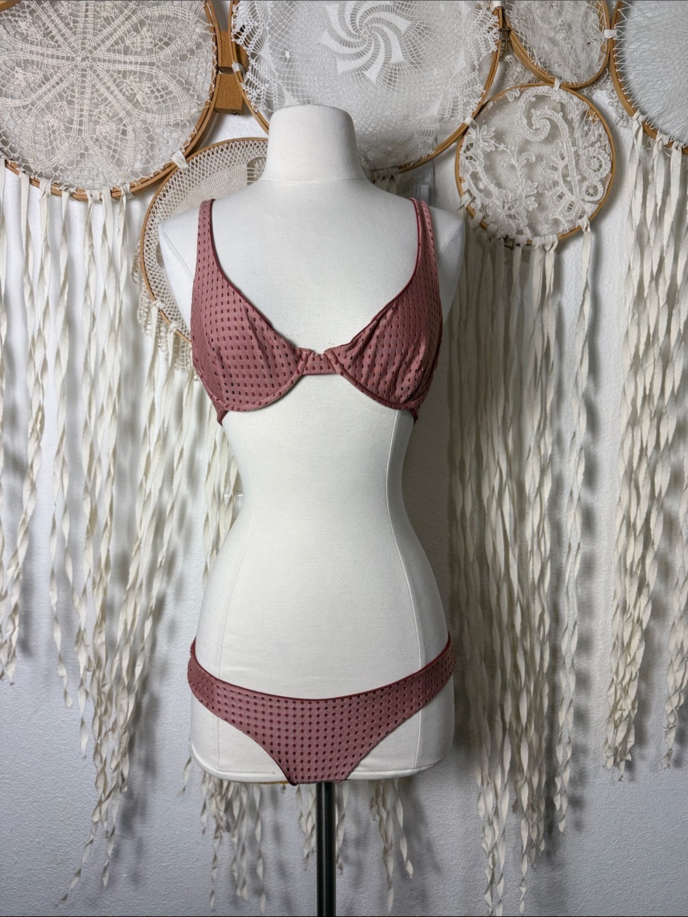 Acacia Swimwear Meshed Super Cheeky Bikini Botton in A Dusty Pink Size Small